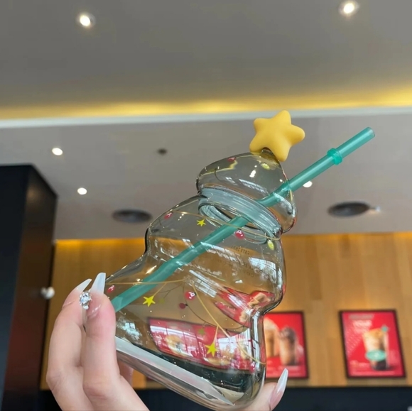 HTF Starbucks 2022 Christmas Tree Glass Straw Cup - Picture 2 of 9